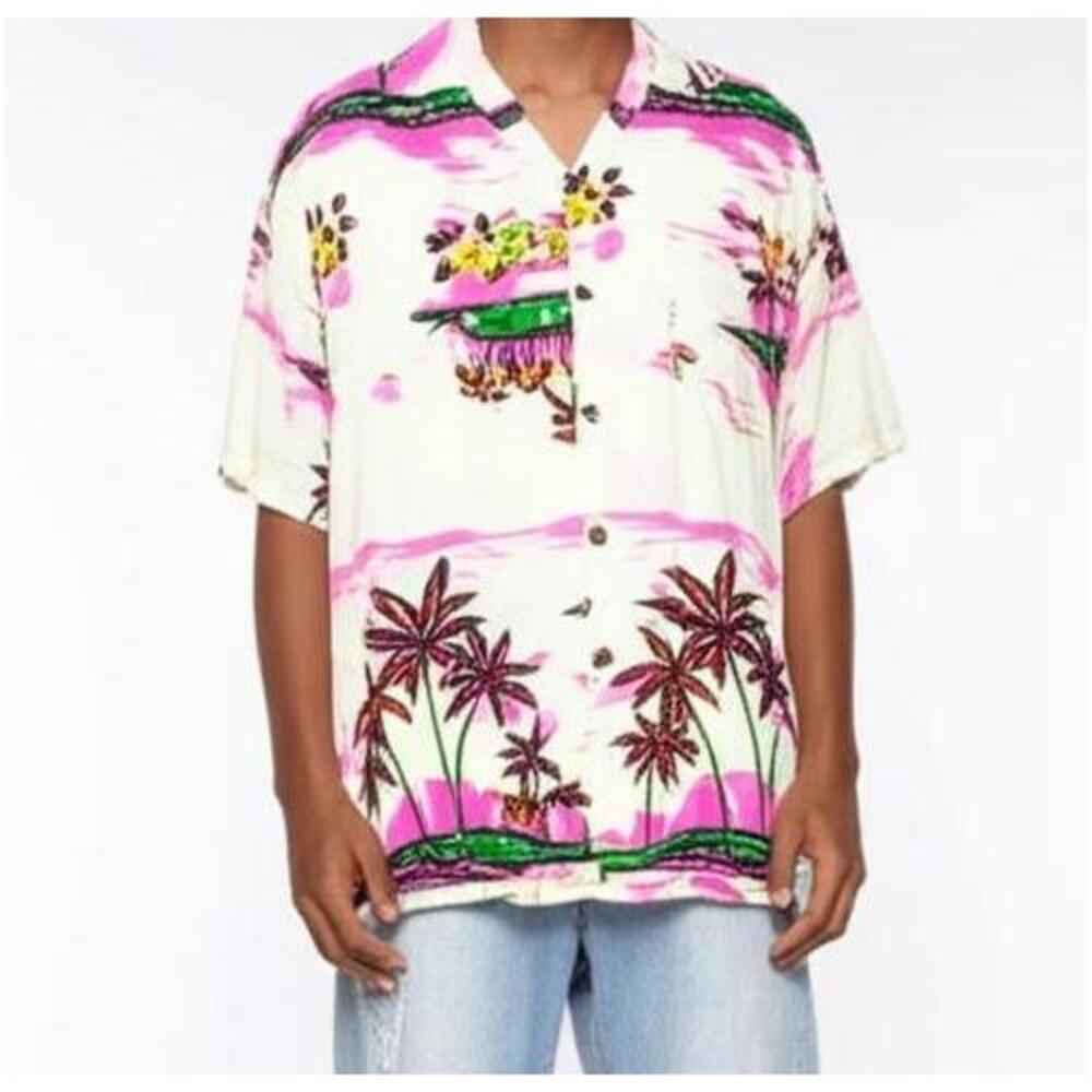 VTG JAMMIN Hawaiian Shirt XL‎ Tropical Palm Tree Print 80’s 90’s Retro Beachwear
